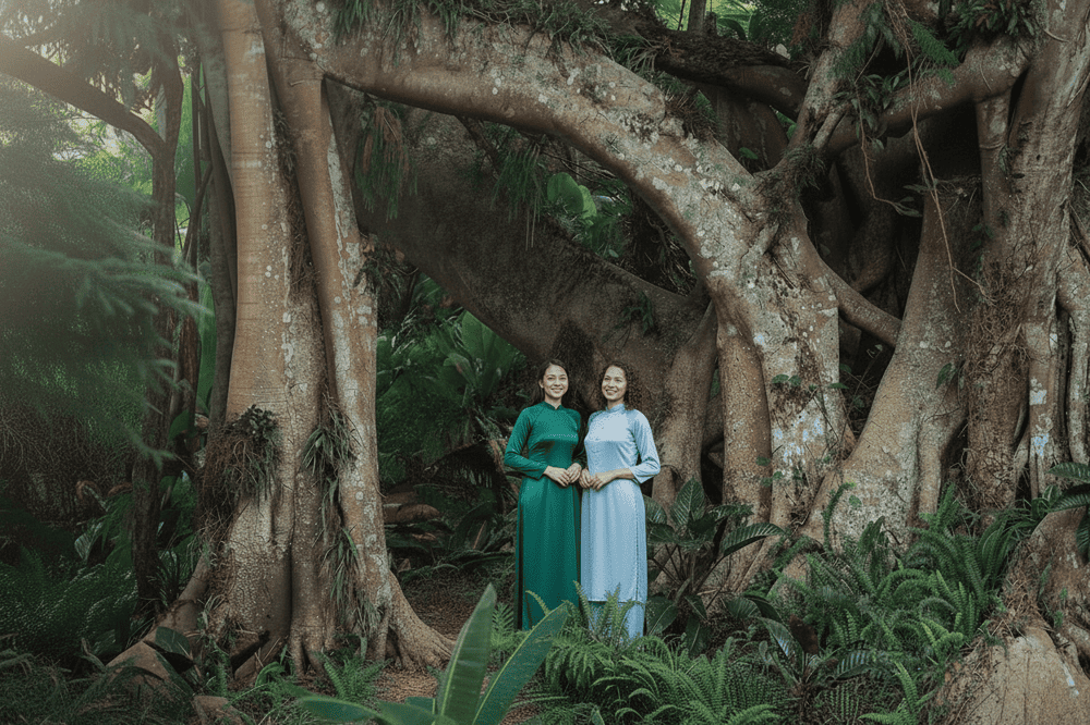 Du khách thích thú chụp ảnh với gốc si cổ thụ ngàn năm tuổi tại Cao Nguyên Hoa Đà Lạt.